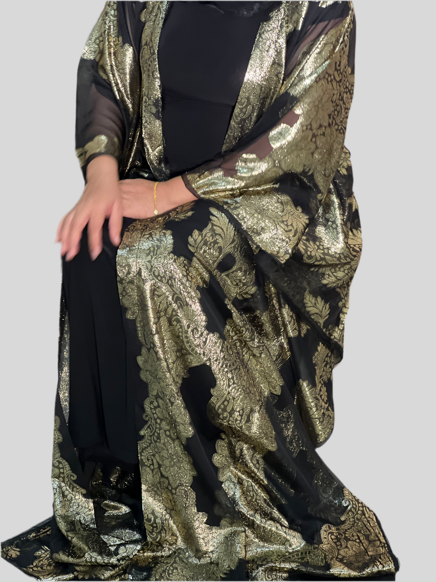 French Silk Chiffon Metallic Arab style Kaftan (Jellabiya)
