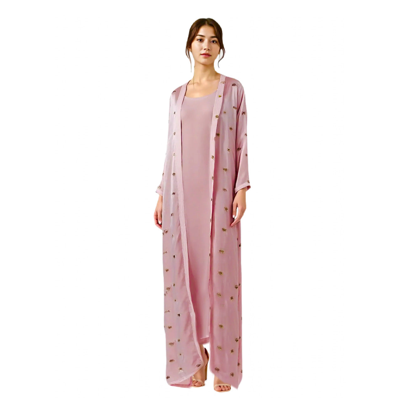 Baby pink Crepe chiffon metallic with crystal design (Jellabiya)