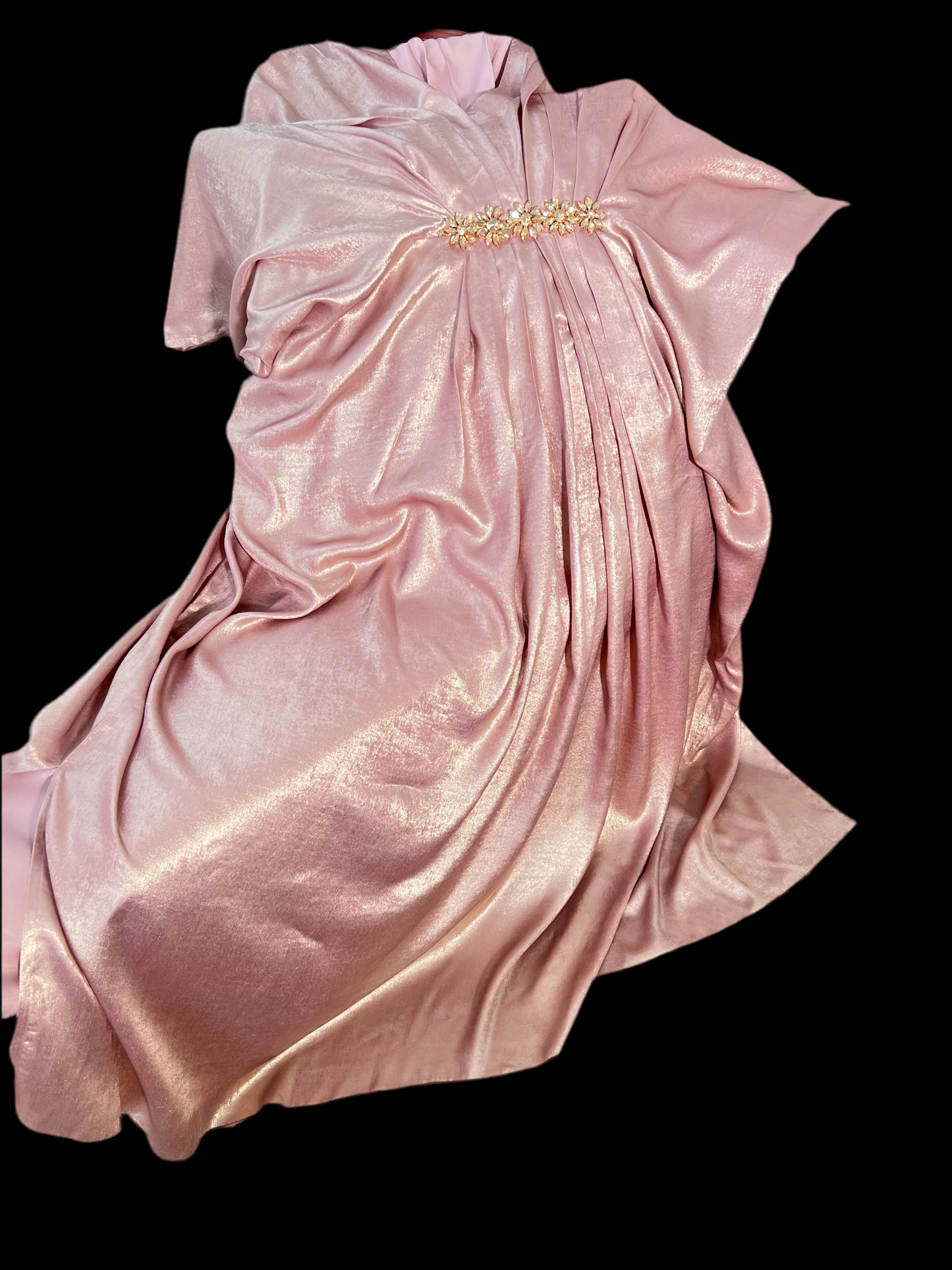 Peach Foil Zari Kaftan with Golden Motif