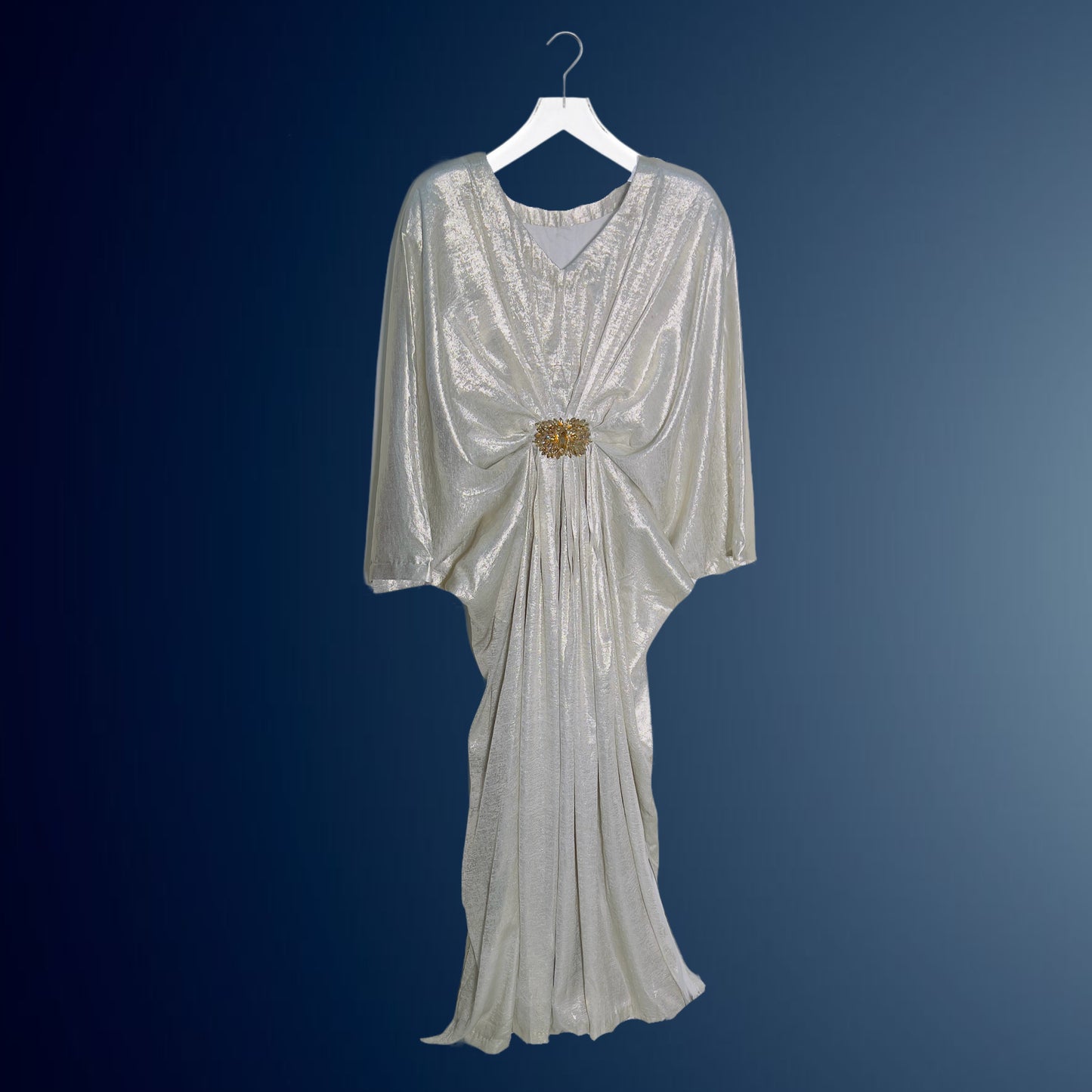 Silver V-Neck Kaftan with Motif