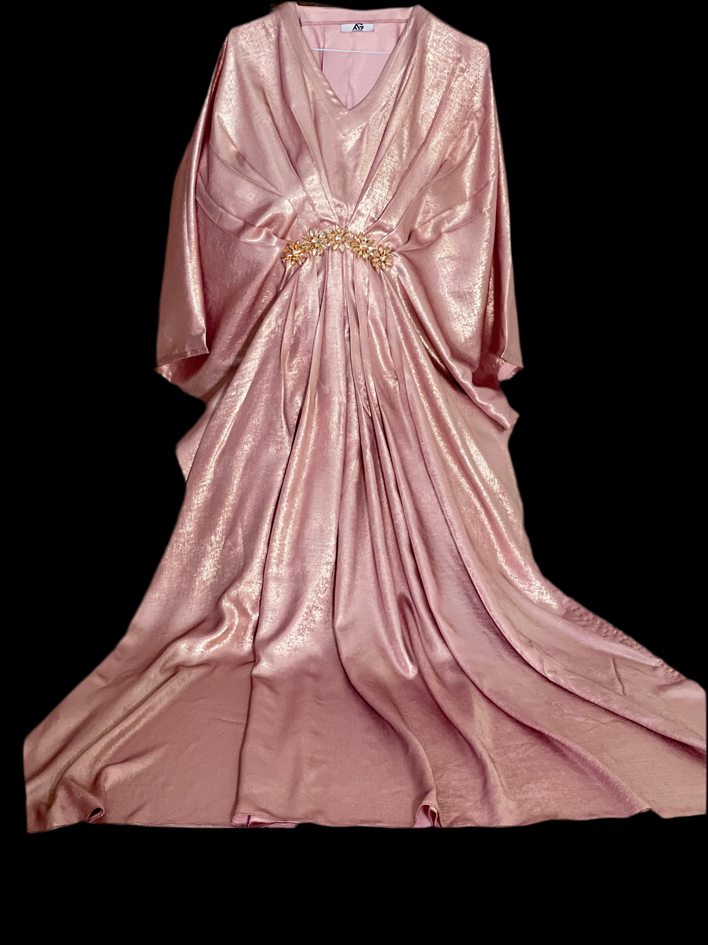 Peach Foil Zari Kaftan with Golden Motif