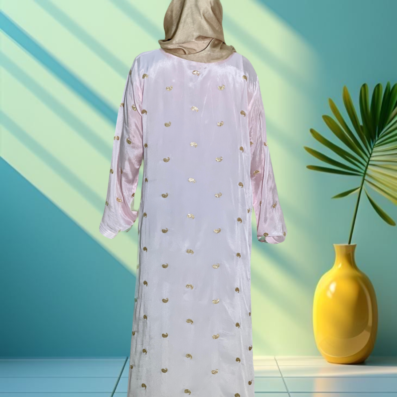 Baby pink Crepe chiffon metallic with crystal design (Jellabiya)