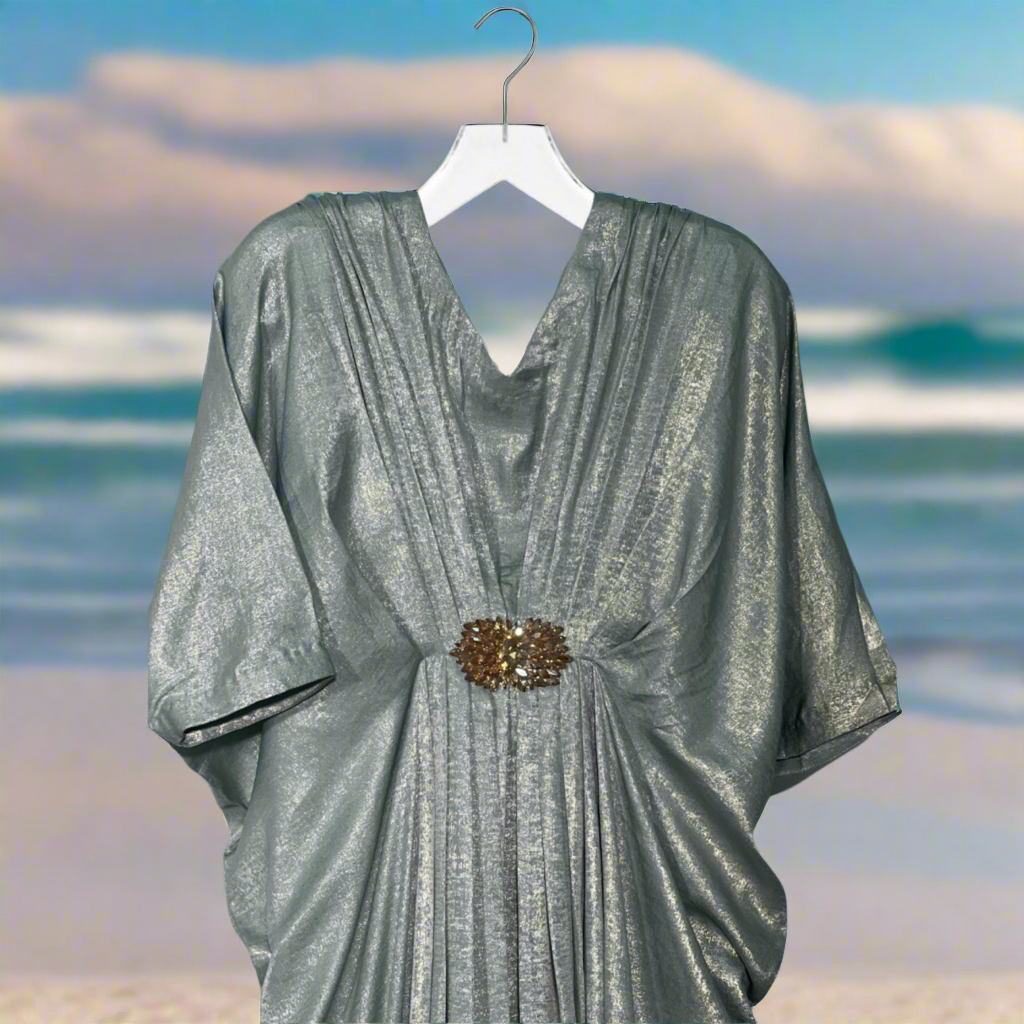 Sky blue V-Neck Kaftan with Motif