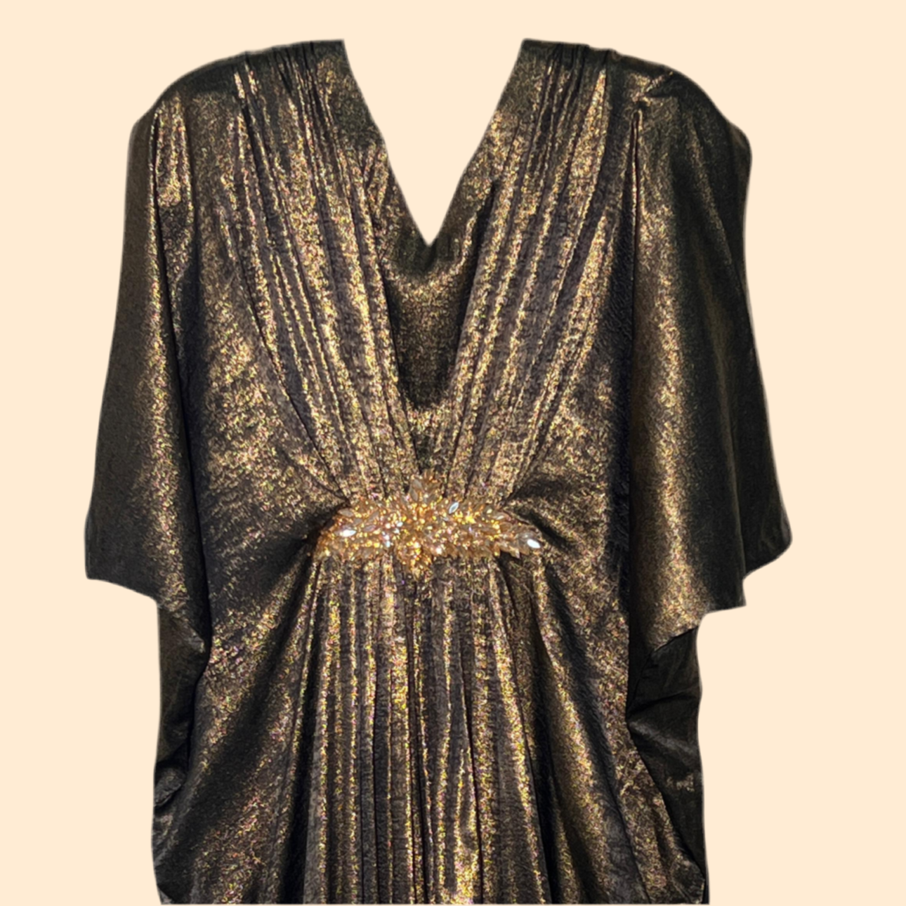 Black & Gold V-Neck Kaftan with Motif