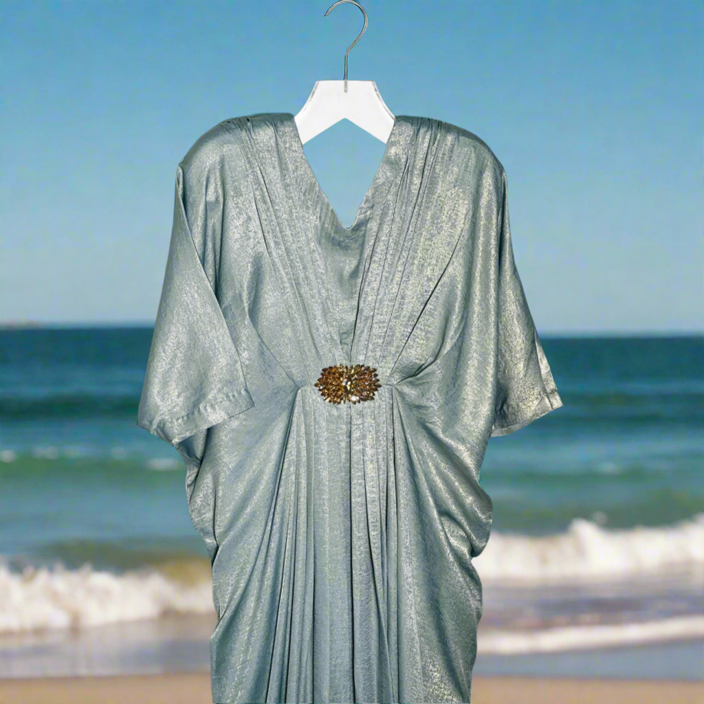 Sky blue V-Neck Kaftan with Motif