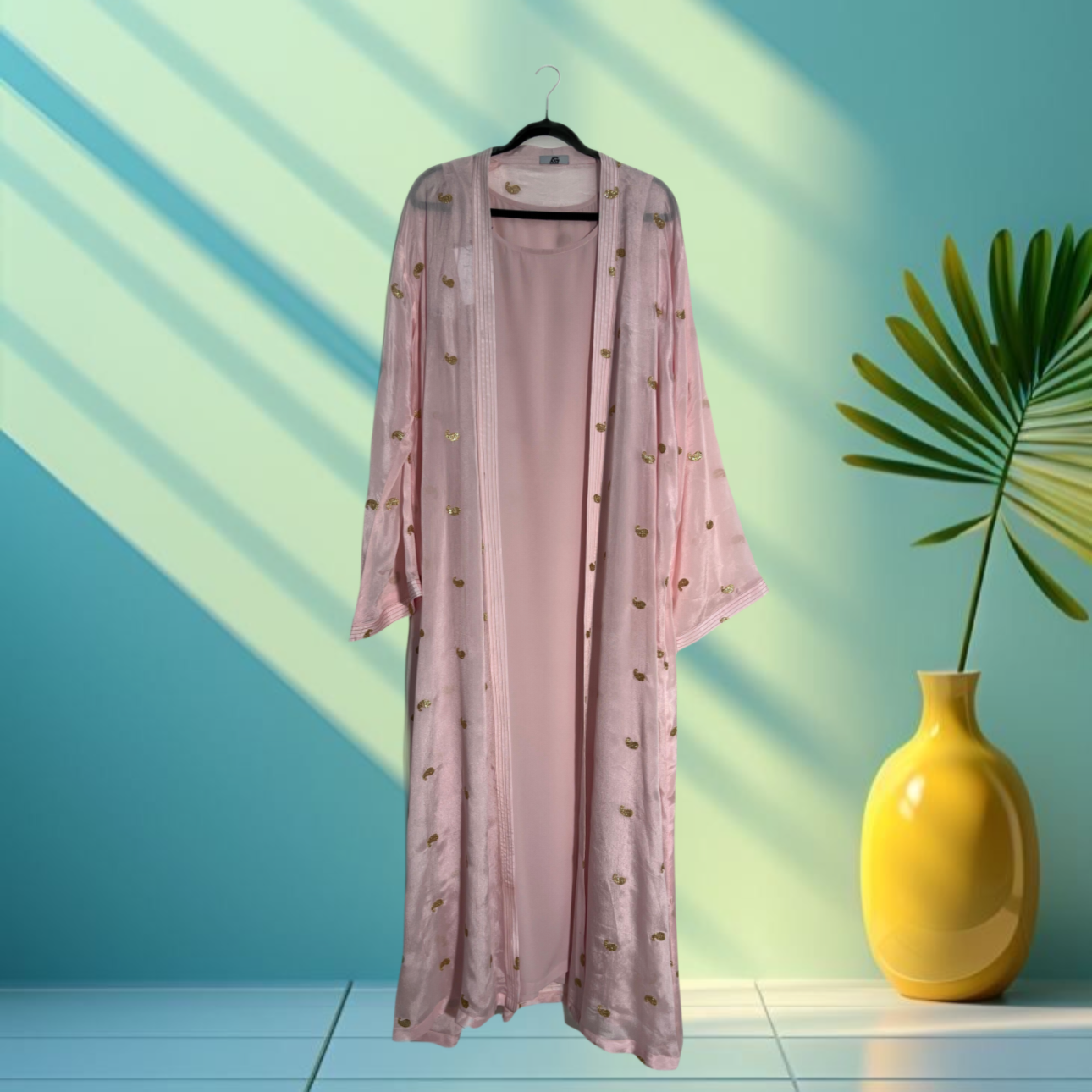 Baby pink Crepe chiffon metallic with crystal design (Jellabiya)