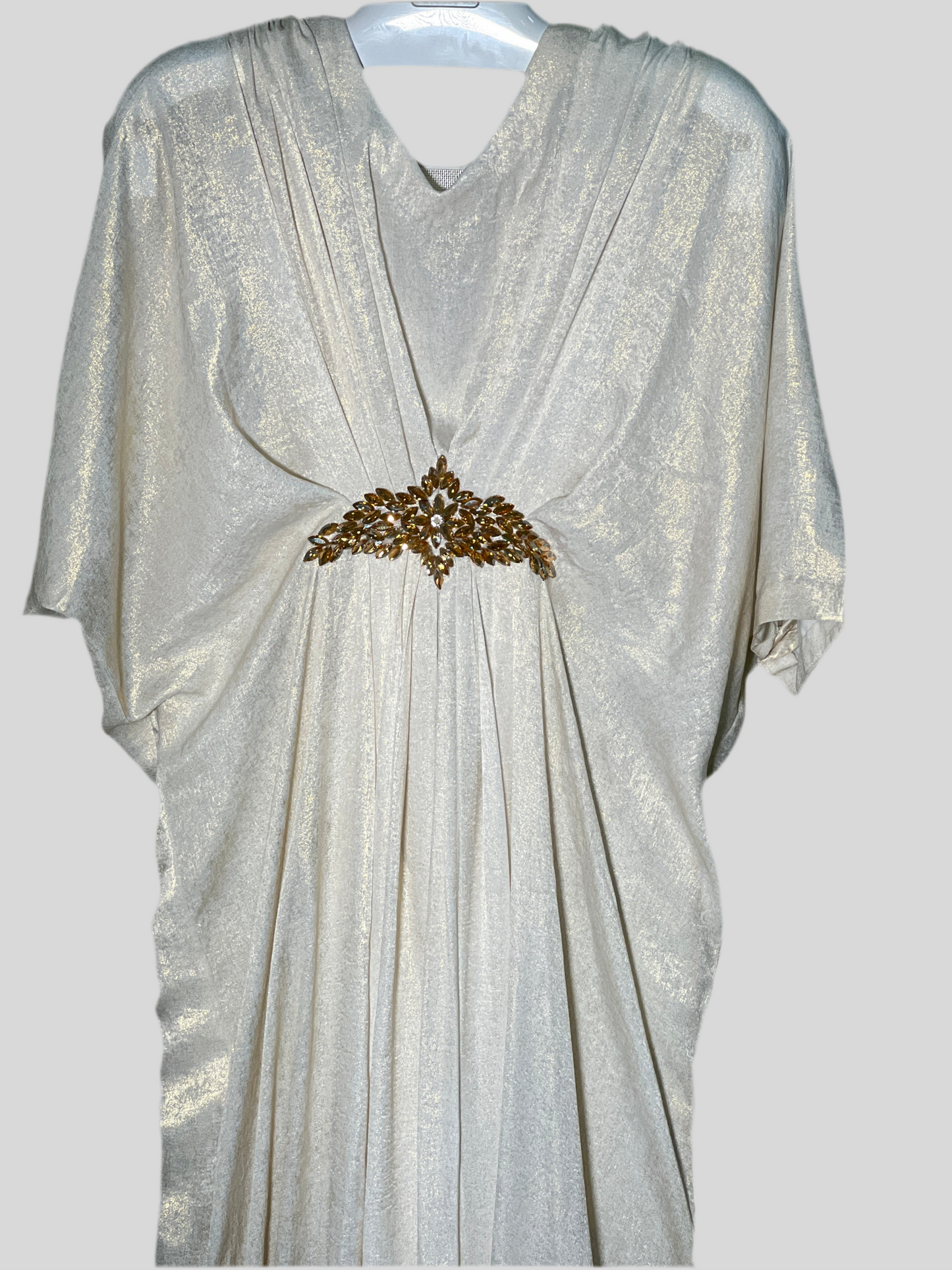 White V-Neck Kaftan with Motif Kaftan