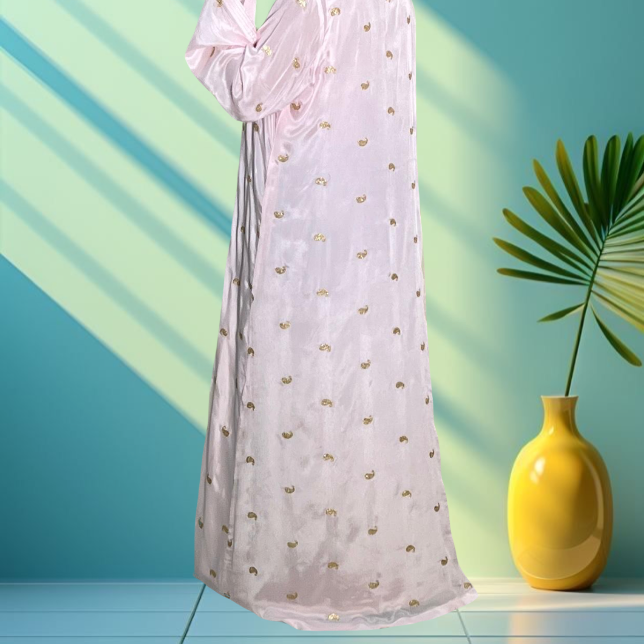 Baby pink Crepe chiffon metallic with crystal design (Jellabiya)
