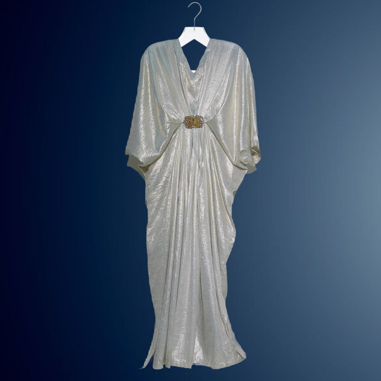 Silver V-Neck Kaftan with Motif