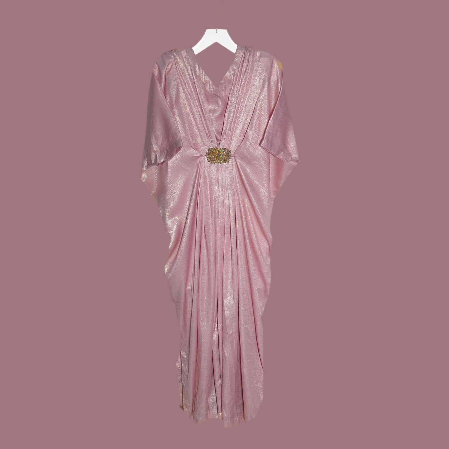 Pink V-Neck Kaftan with Motif