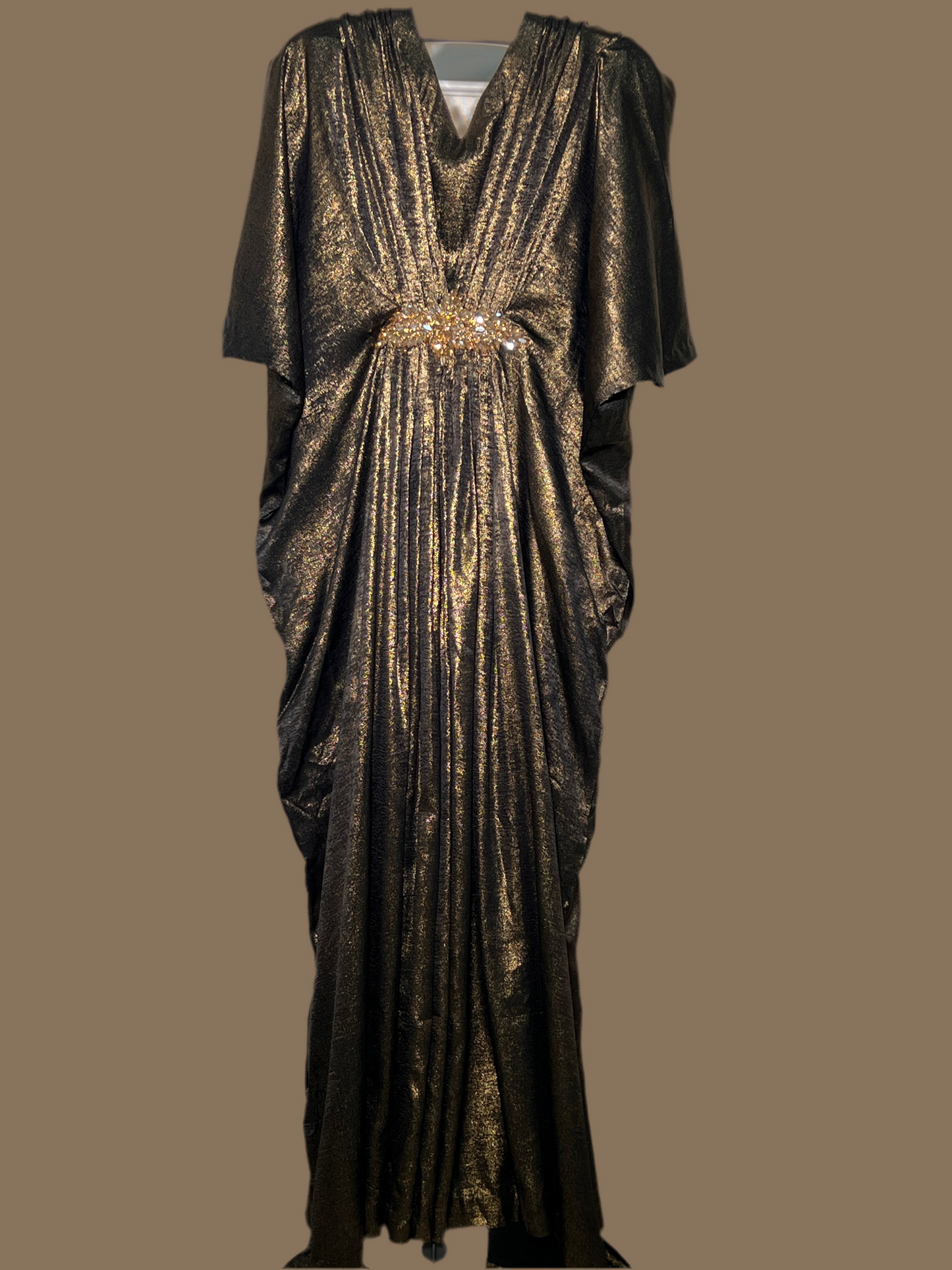 Black & Gold V-Neck Kaftan with Motif