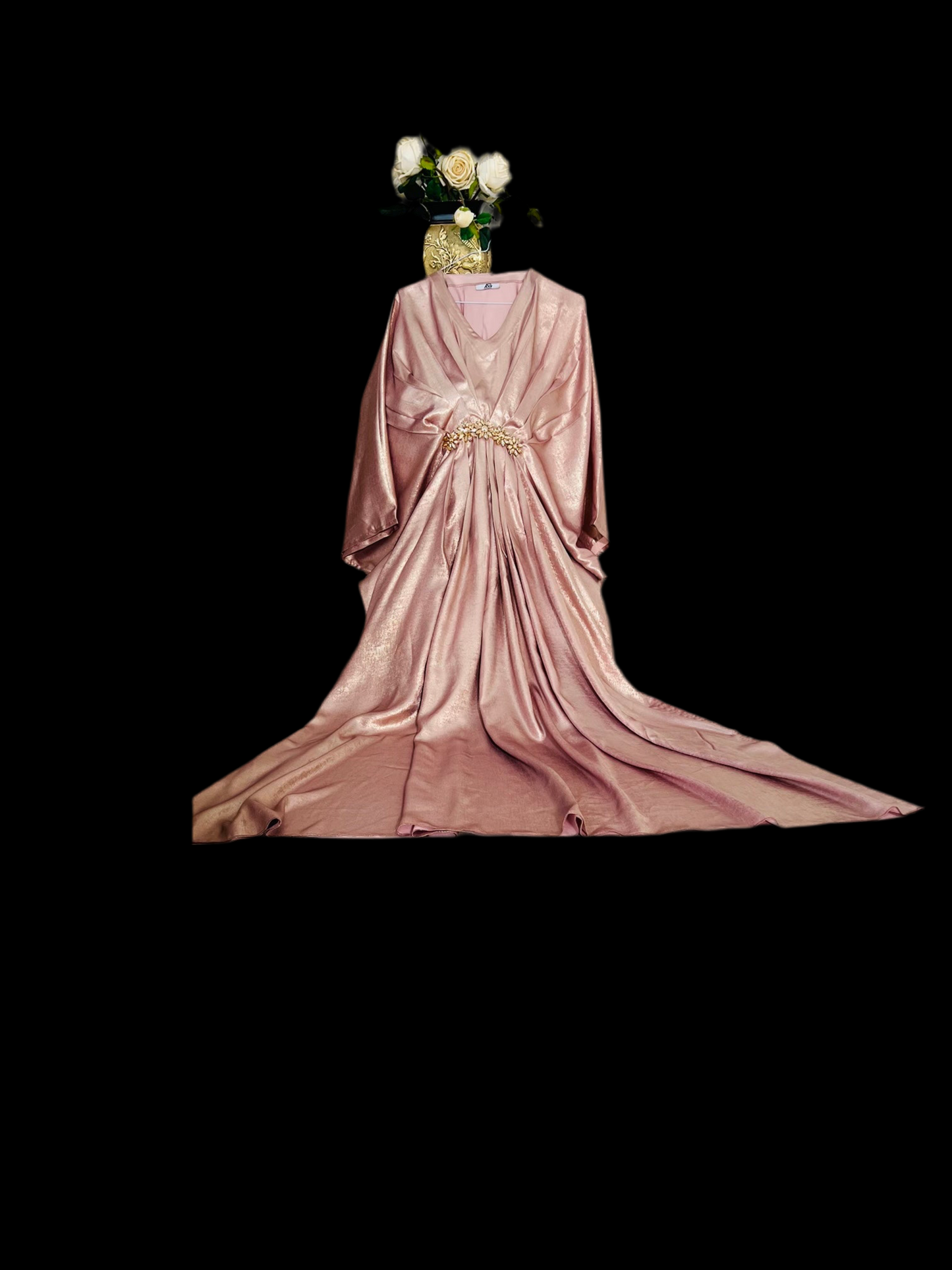Peach Foil Zari Kaftan with Golden Motif
