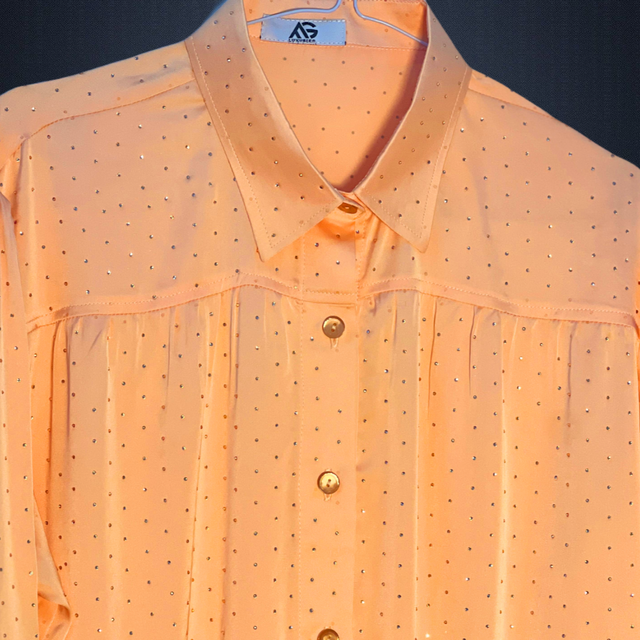Collar and cuff Peach shirt with Stones