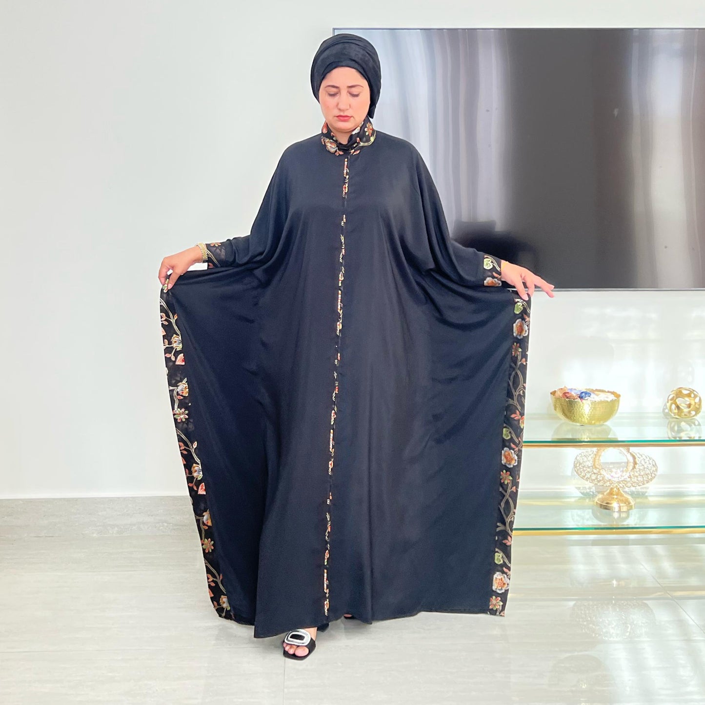 Trendsetter Black Viscose Crepe dyed Kaftan