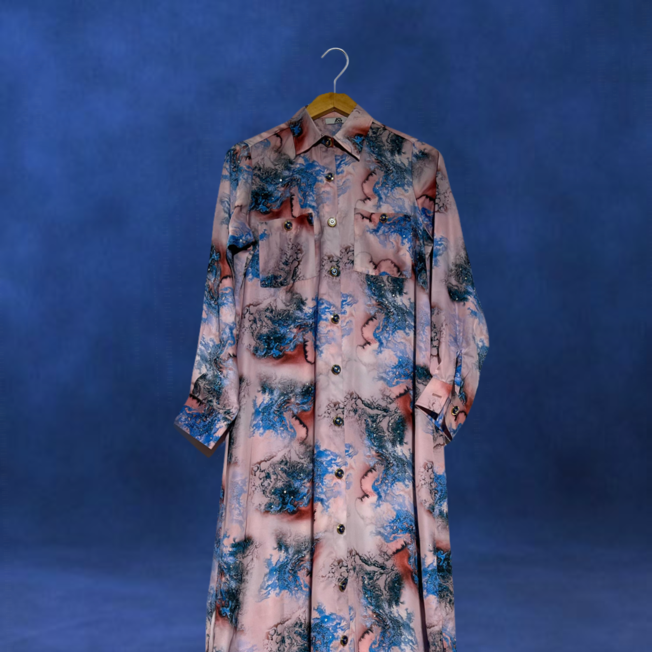 Printed long shirt with Modest Button powered dress