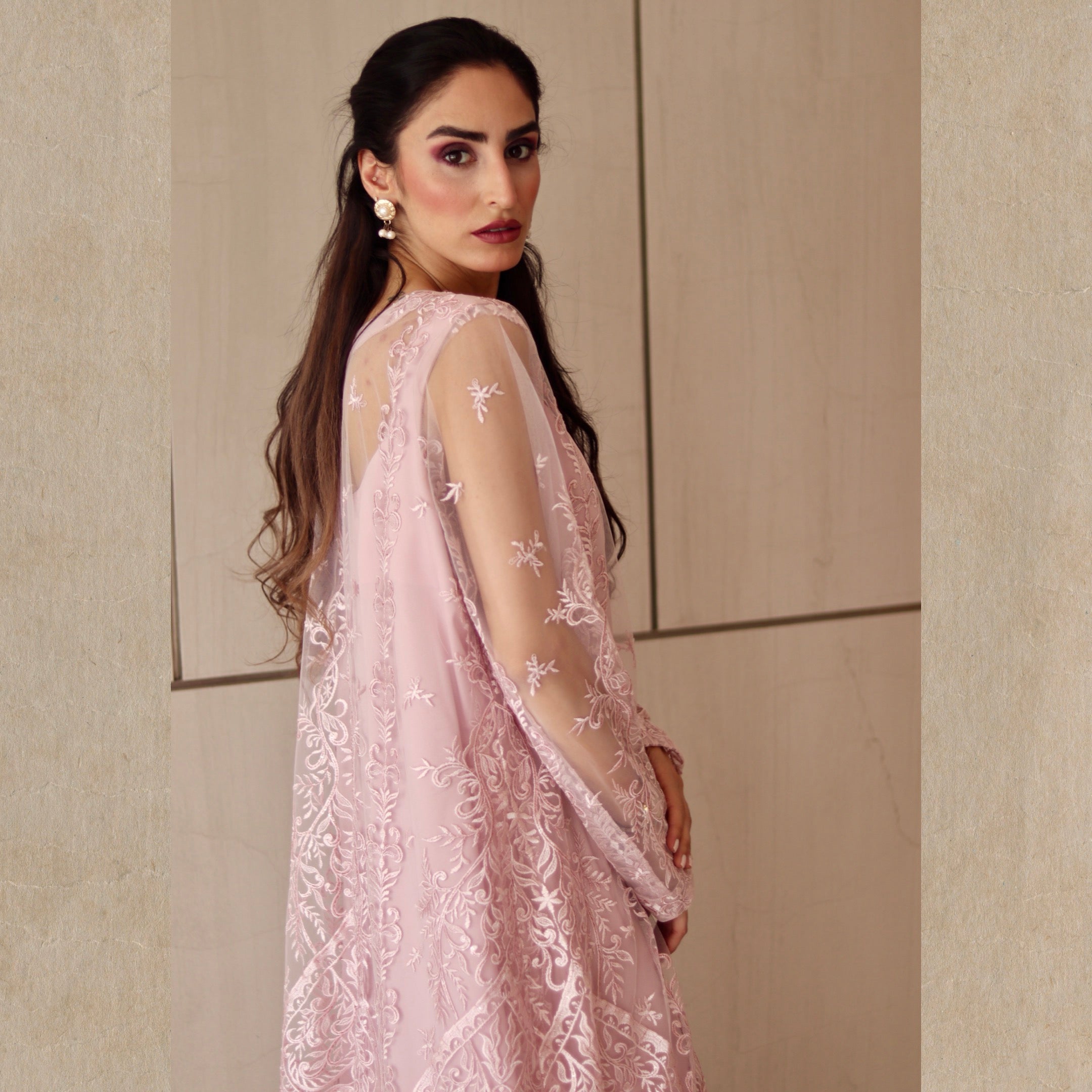 Pink Oasis-Thread embroidery & Water Sequins Stitched 3 Pcs