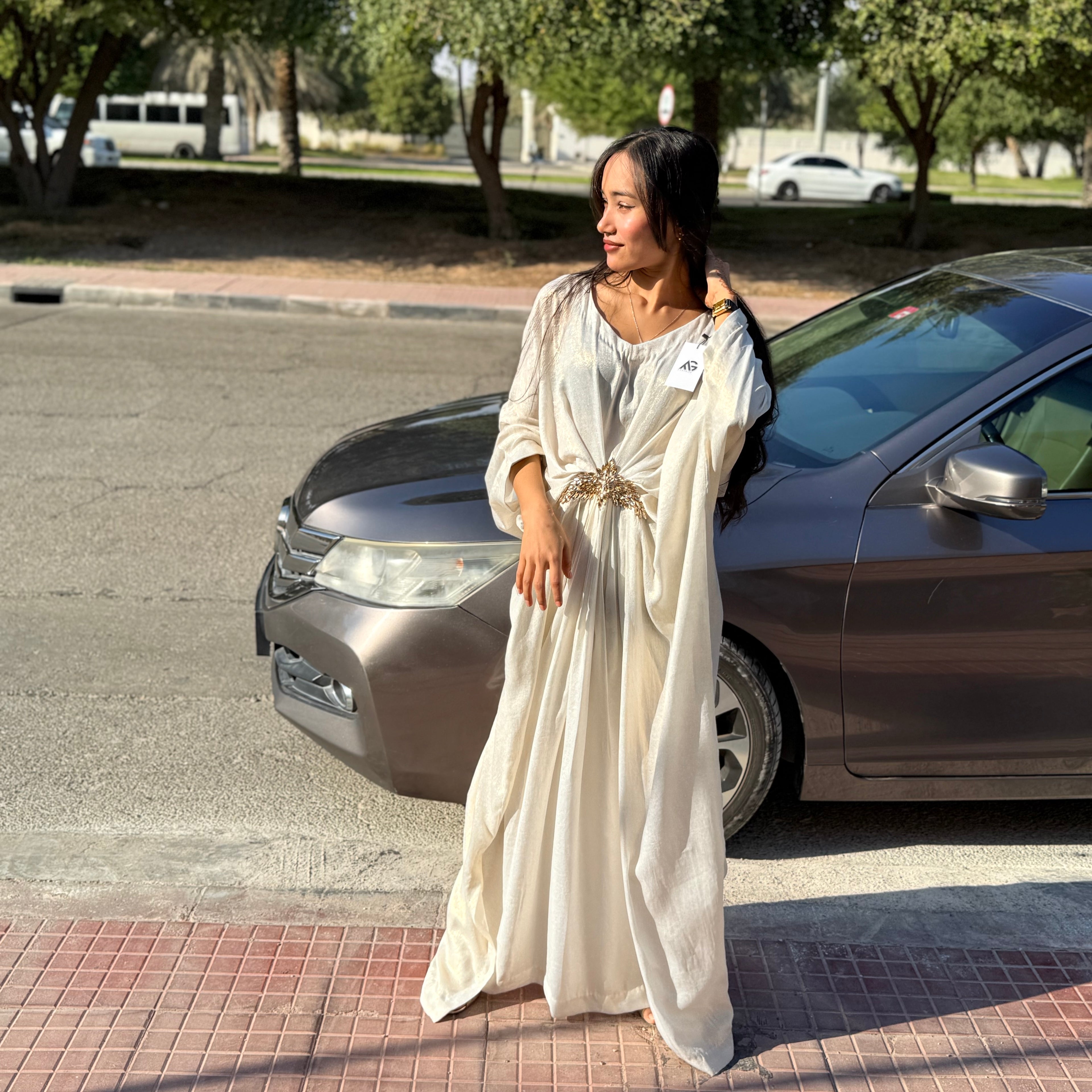 Foil Zari Silver Kaftan Stitched 1 Pc