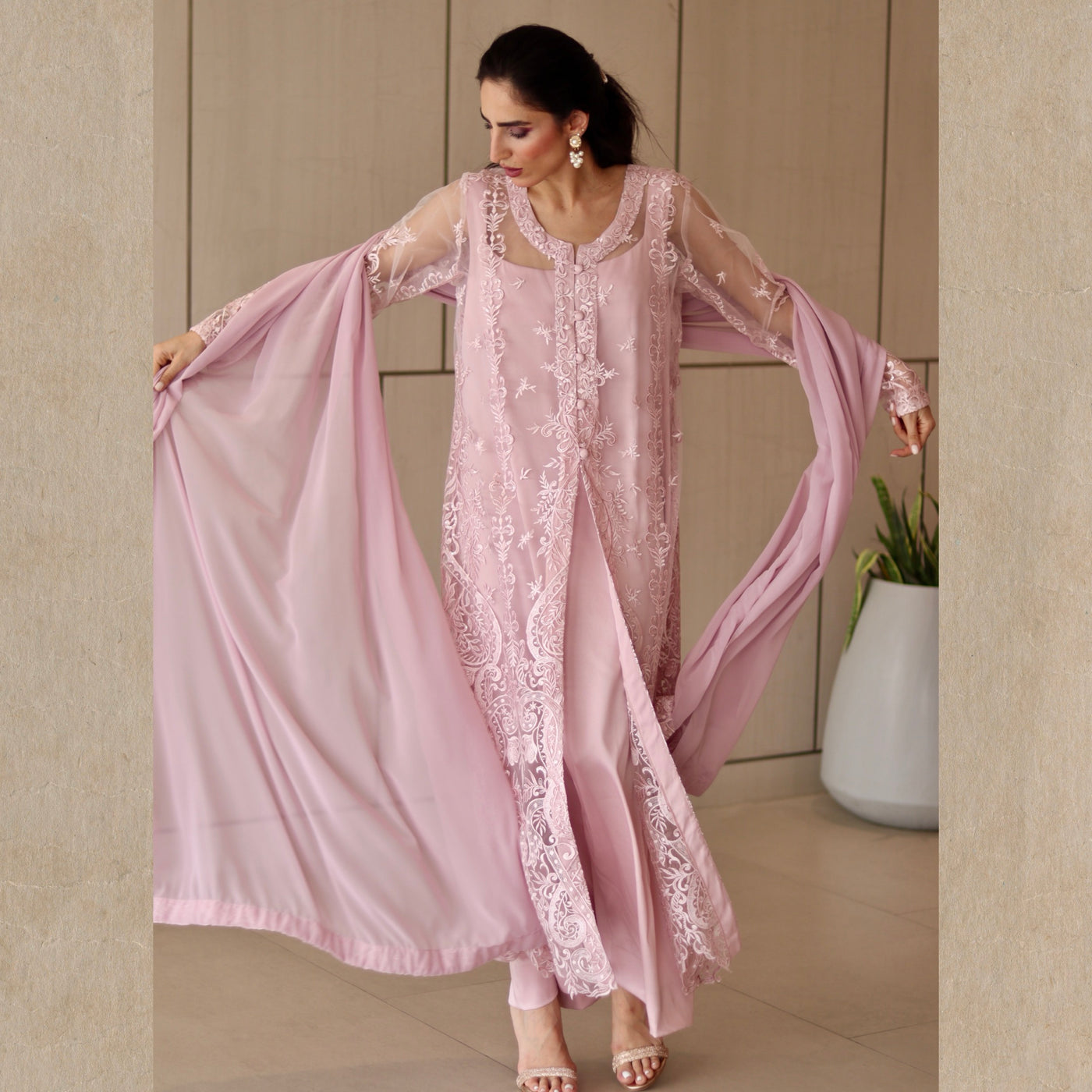 Pink Oasis Embroidered Lawn Stitched 3 Pcs