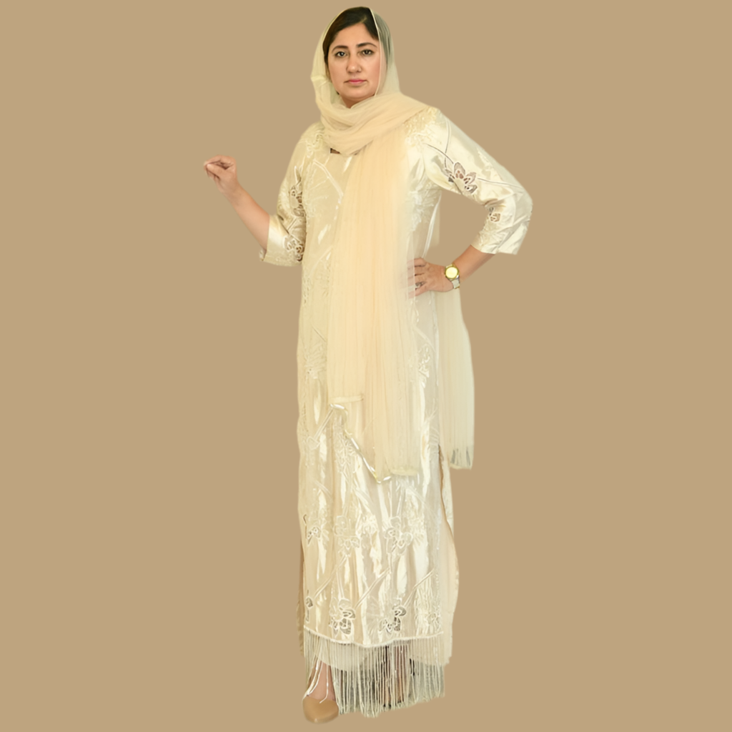 Golden Long kurta style Stitched 3 Pcs