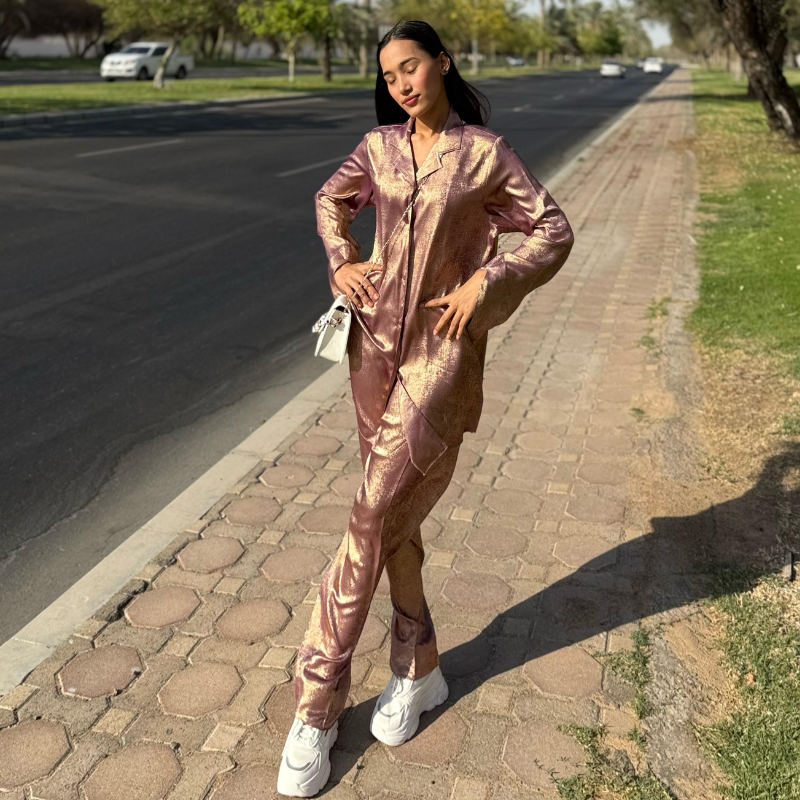 Foil Zari Embroidered Shirt & Top Stitched 2 Pcs