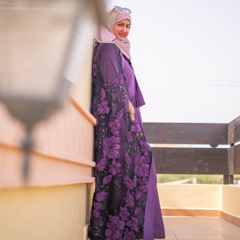 Purple Cape with Black Maxi Stitched 2Pcs
