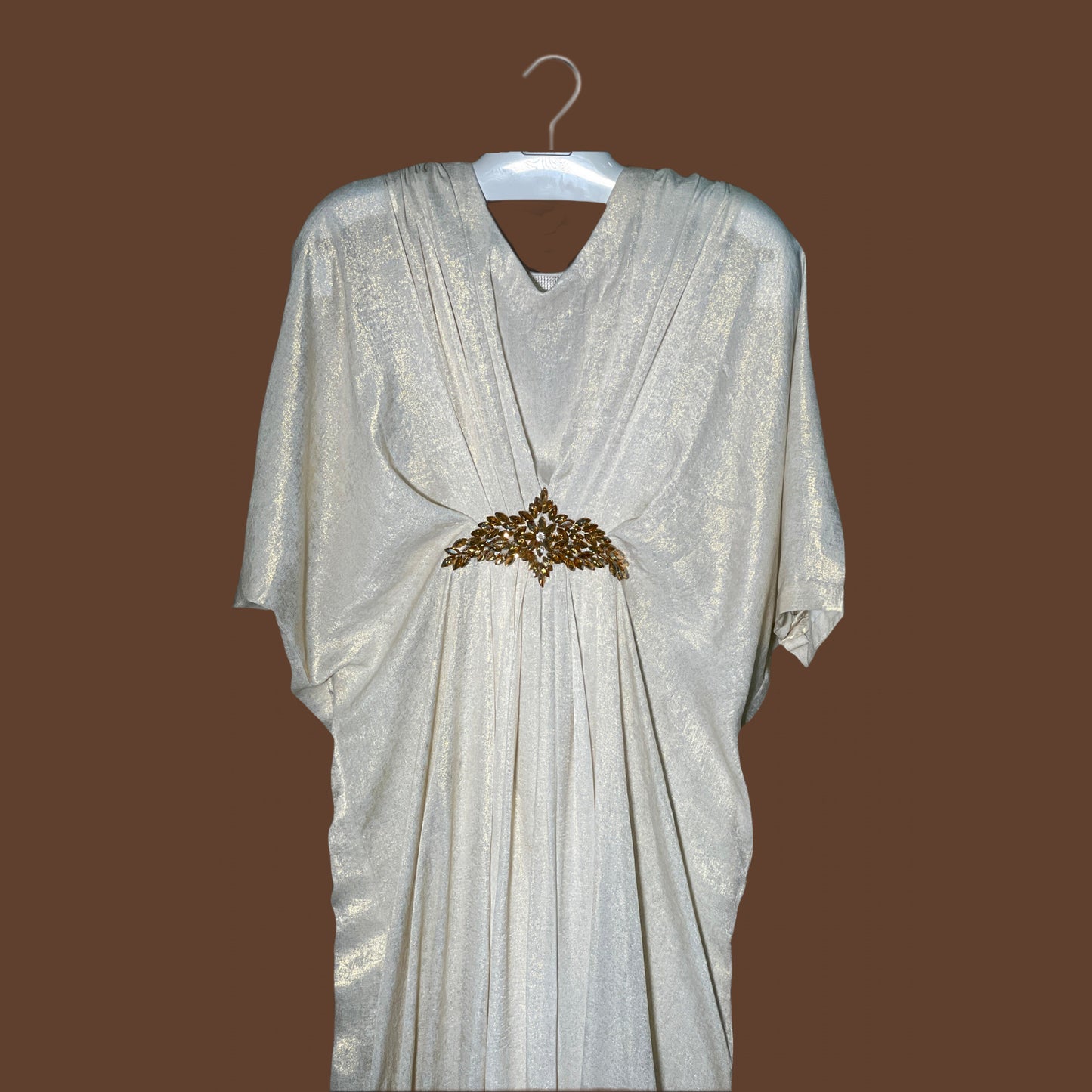 White V-Neck Kaftan with Motif Kaftan