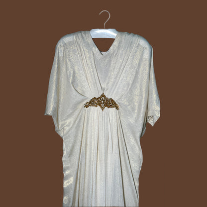 White V-Neck Kaftan with Motif Kaftan