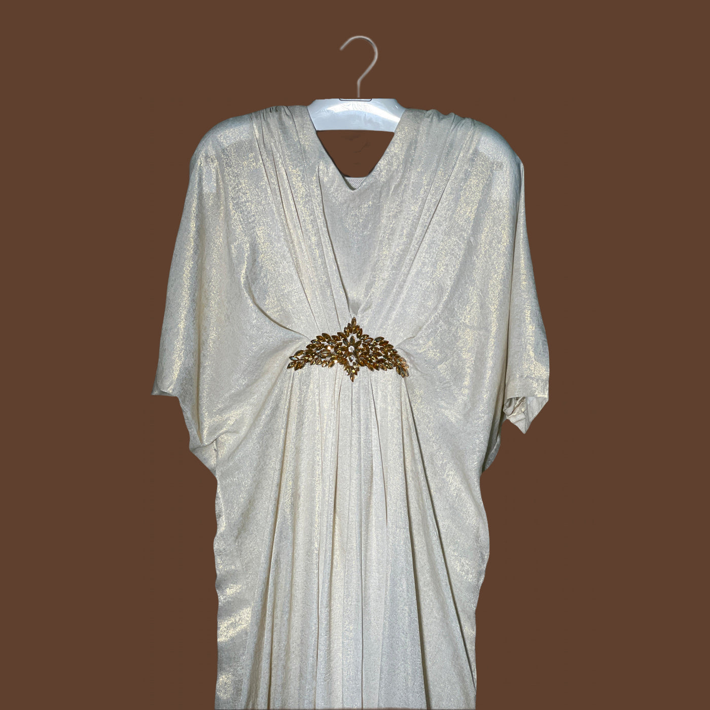 White V-Neck Kaftan with Motif Kaftan