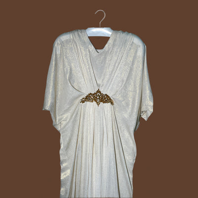 White V-Neck Kaftan with Motif Kaftan