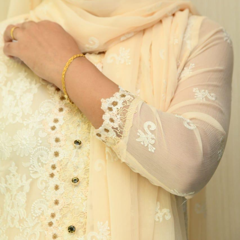 Elegant Embroidered Lace 3-Piece Dress with Farshi Shalwar – Aisha Farooq