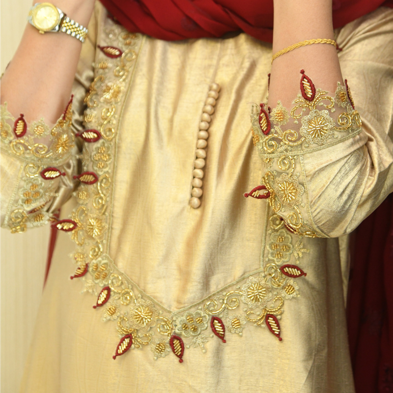 Foil Zari Embroidered Stitched 2 Pcs Set