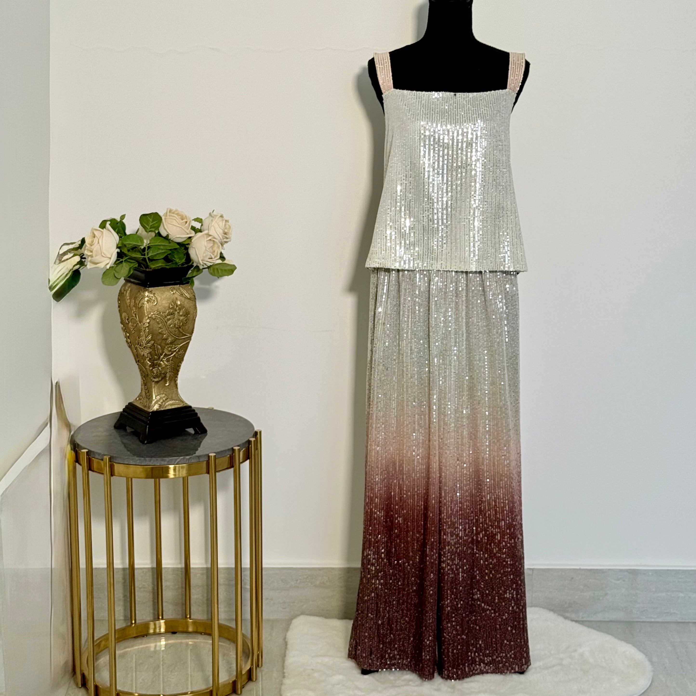 Glittering Sequin Jacket & Trouser Stitched 3 Pcs Set