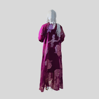 Luxury Purple Silk Chiffon with Gold Floral Lurex – Premium Fabric