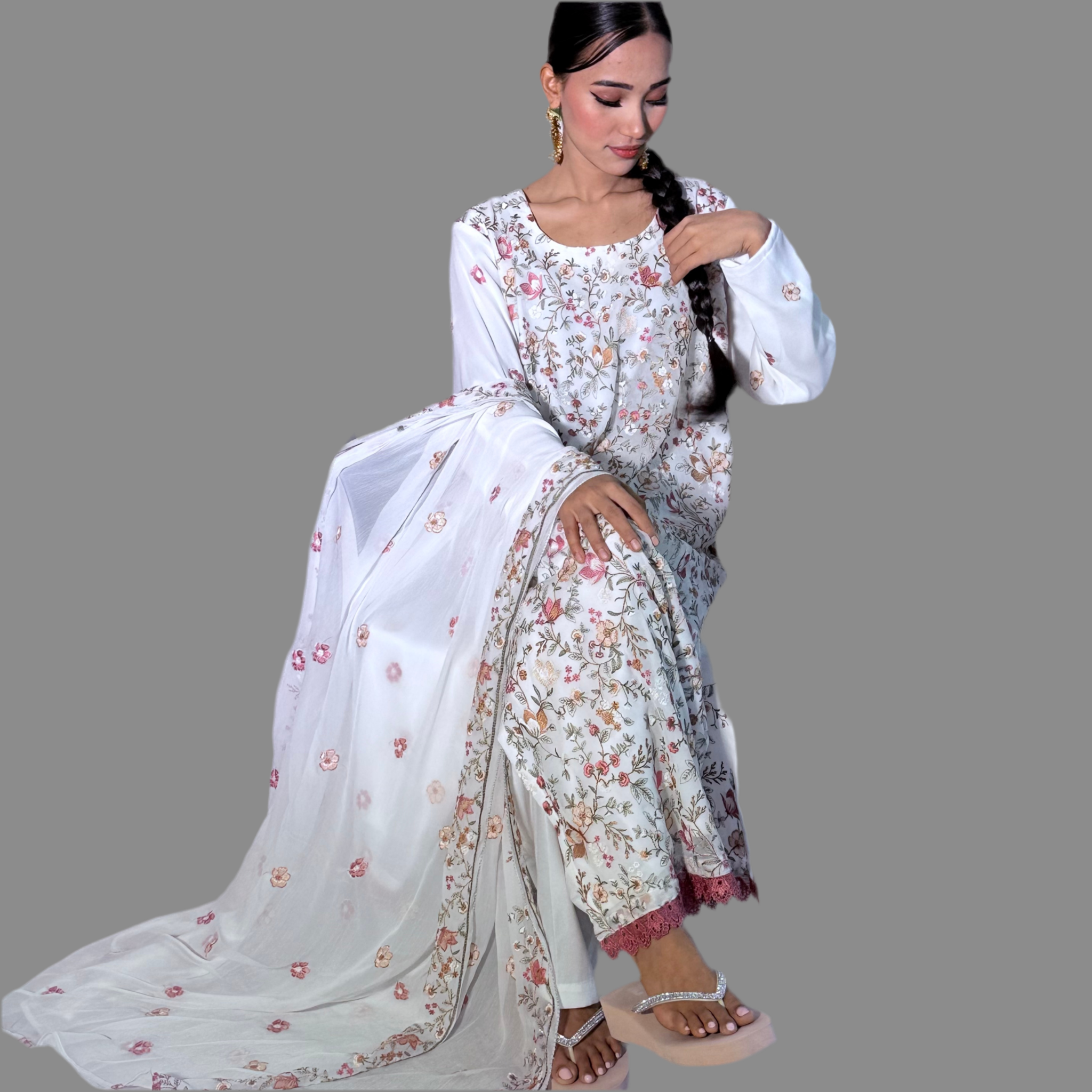 Zahra Bloom Chiffon Stitched 3 Pcs Set