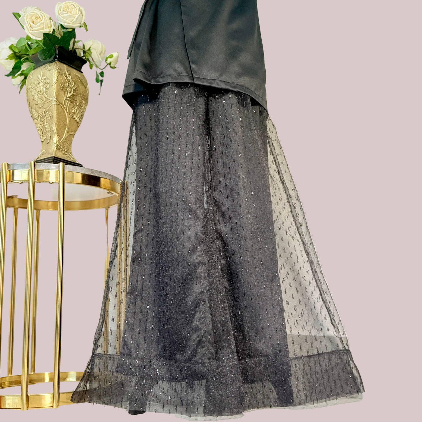 Crepe Wide-Leg Pants Stitched 1 Pc