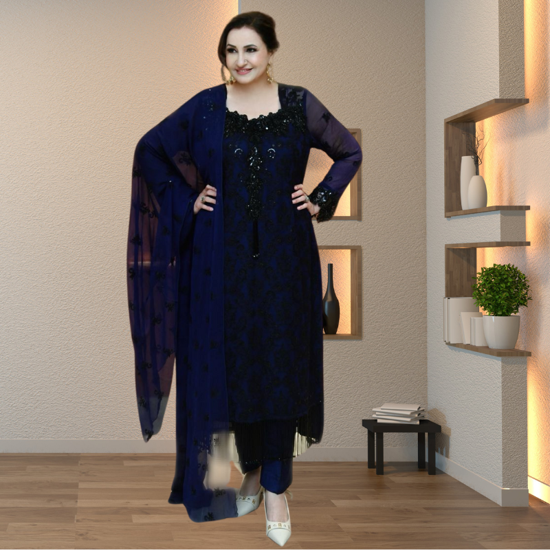 Navy Blue Chikankari Co-Ord Set for Women – 3-Piece Ethnic Fusion Outfit