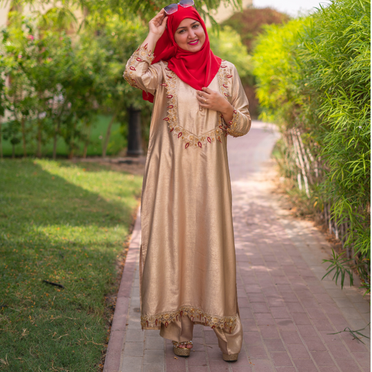 Foil Zari Embroidered Stitched 2 Pcs Set