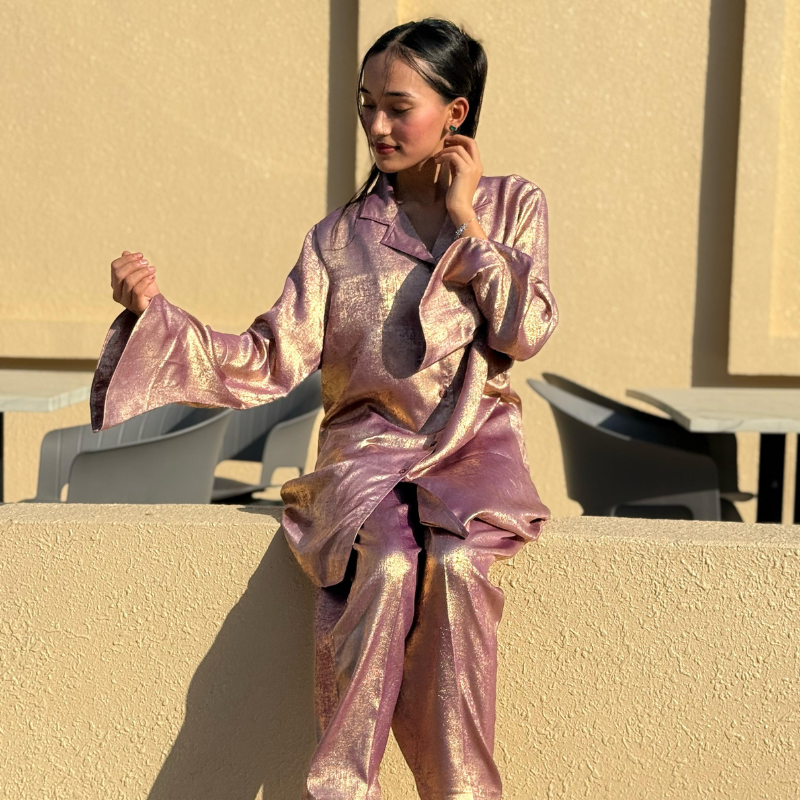 Foil Zari Embroidered Shirt & Top Stitched 2 Pcs