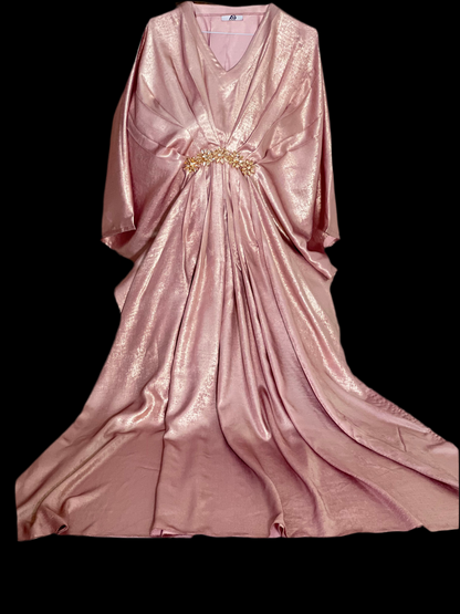 Peach Foil Zari Kaftan with Golden Motif