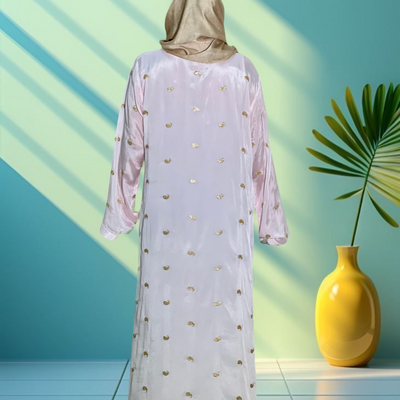 Baby pink Crepe chiffon metallic with crystal design (Jellabiya)