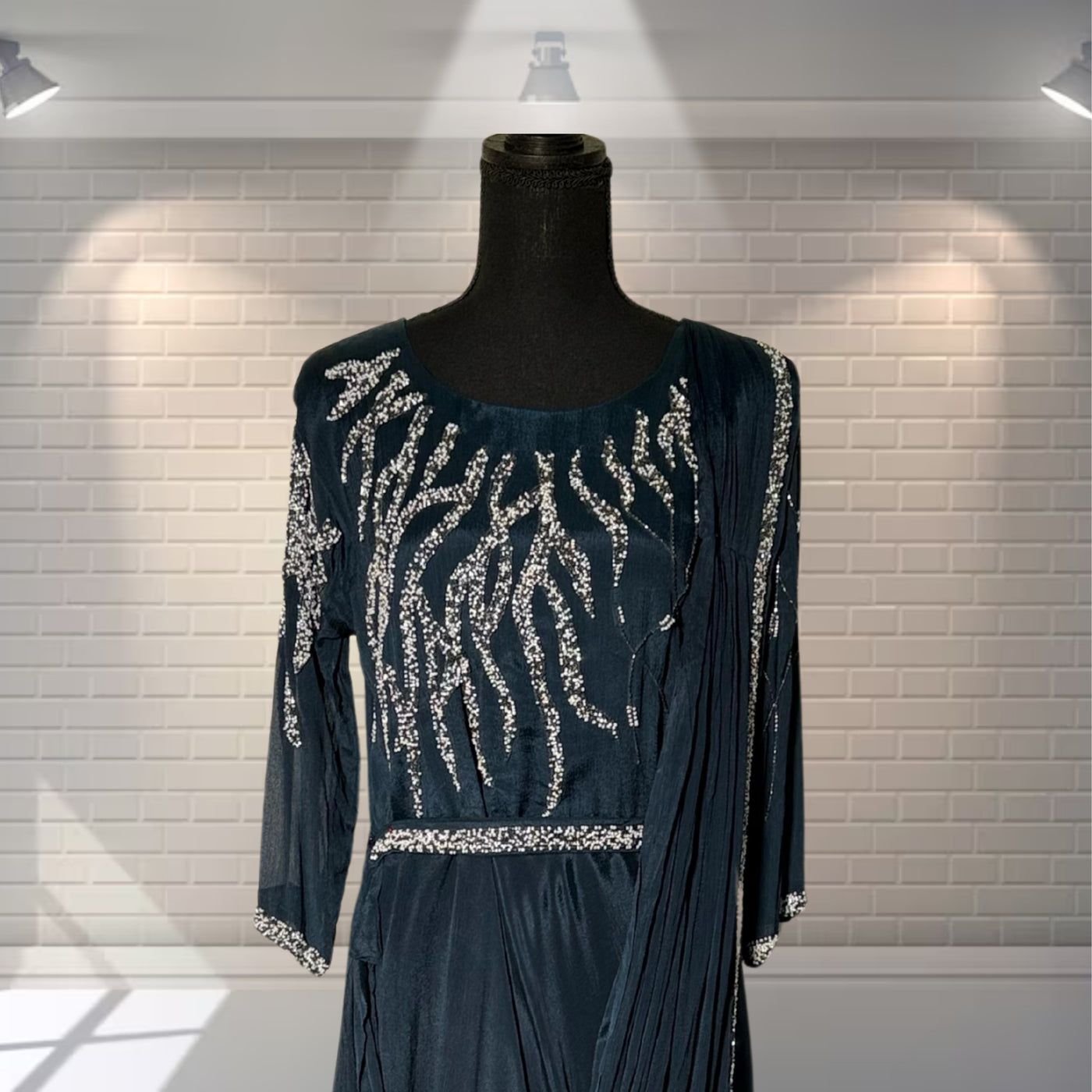 Blue fancy Western style Maxi Gown  (Cutdana & Moti work)