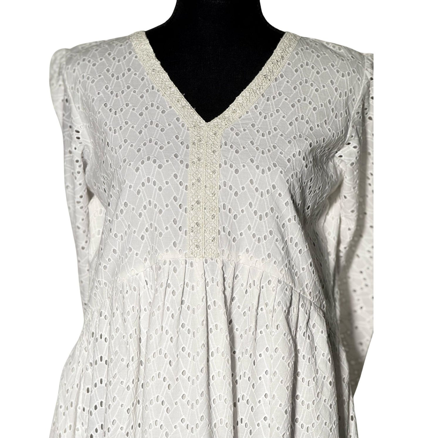 White Chicken Kari Maxi Length Frock with V Neck Style