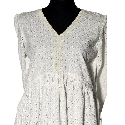 White Chicken Kari Maxi Length Frock with V Neck Style