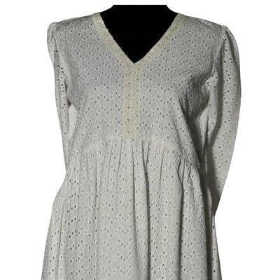 White Chicken Kari Maxi Length Frock with V Neck Style