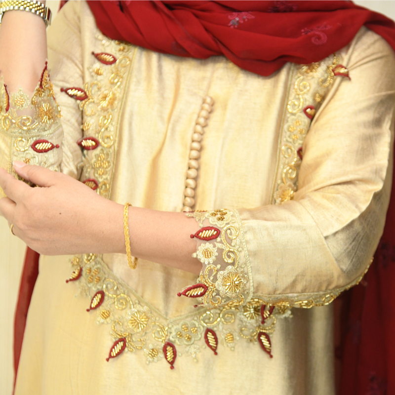 Foil Zari Embroidered Stitched 2 Pcs Set