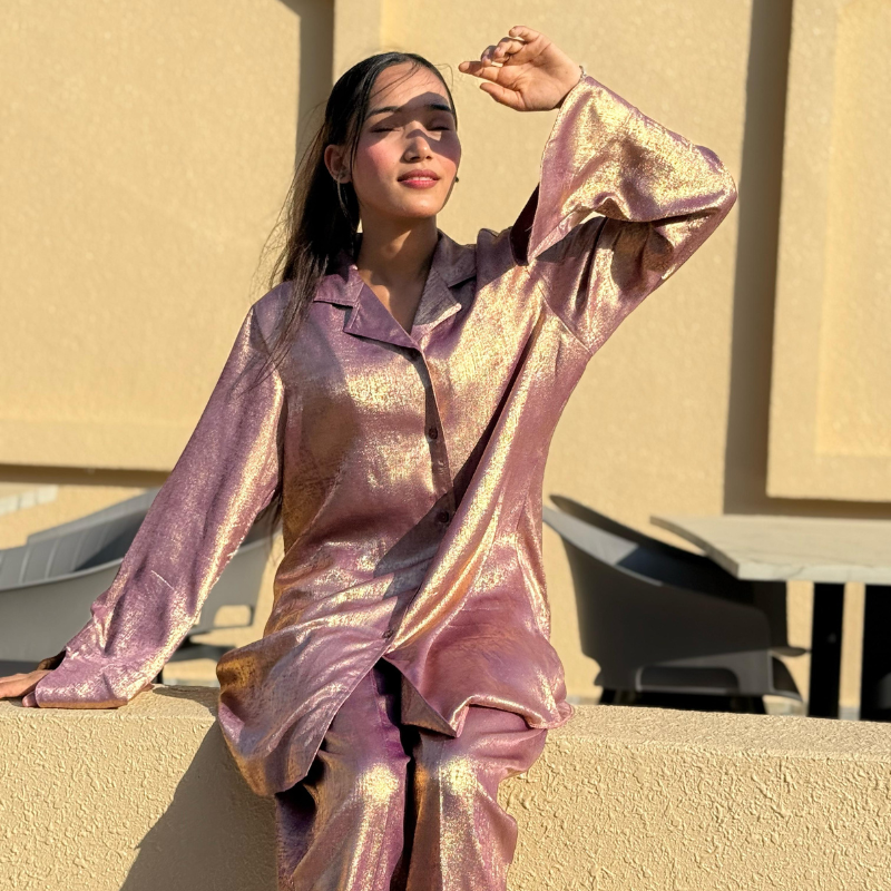 Foil Zari Embroidered Shirt & Top Stitched 2 Pcs