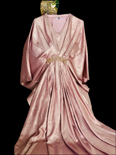 Peach Foil Zari Kaftan with Golden Motif
