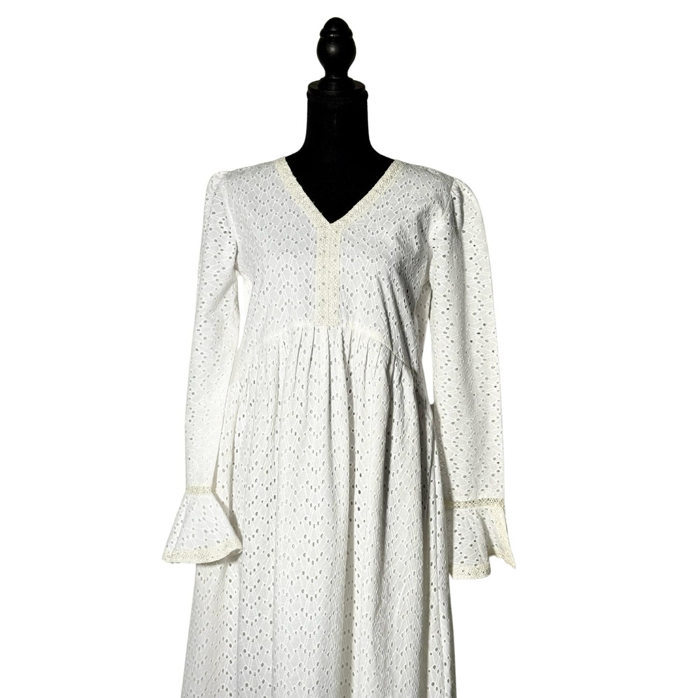 White Chicken Kari Maxi Length Frock with V Neck Style