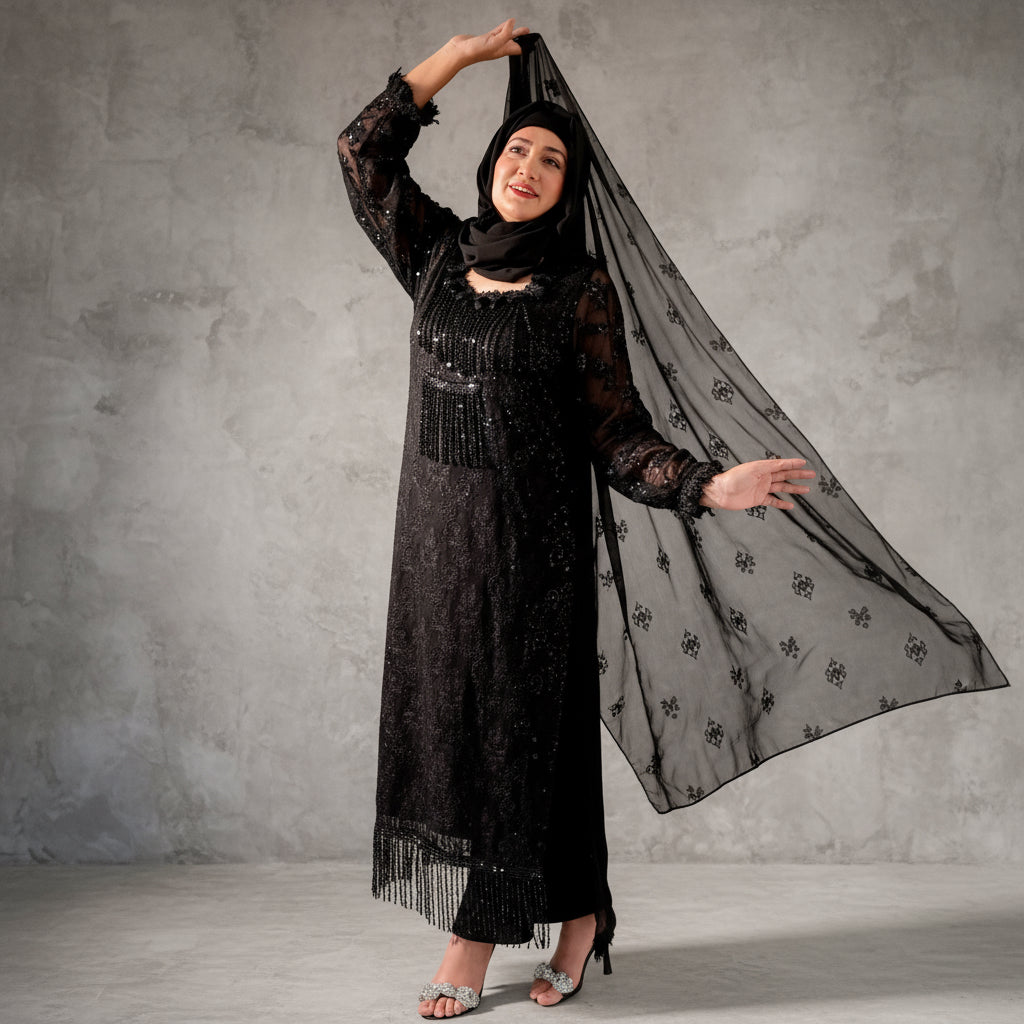 Noor Al-Layl (نور الليل) Embroidered Chiffon Stitched 3Pcs