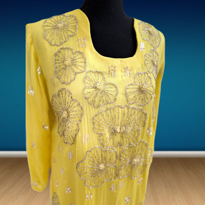 3 piece chiffon dress palazzo with short shirt (modern style handwork embroidery)